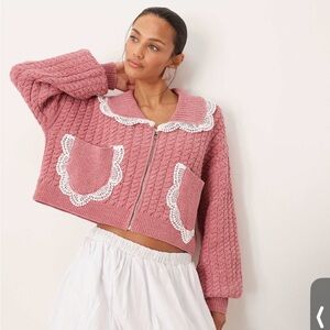 For Love & Lemons Pink Textured Knit Top - XL